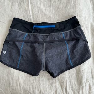 Lululemon Speed Short - Heathered Black/Black/Lakeside Blue